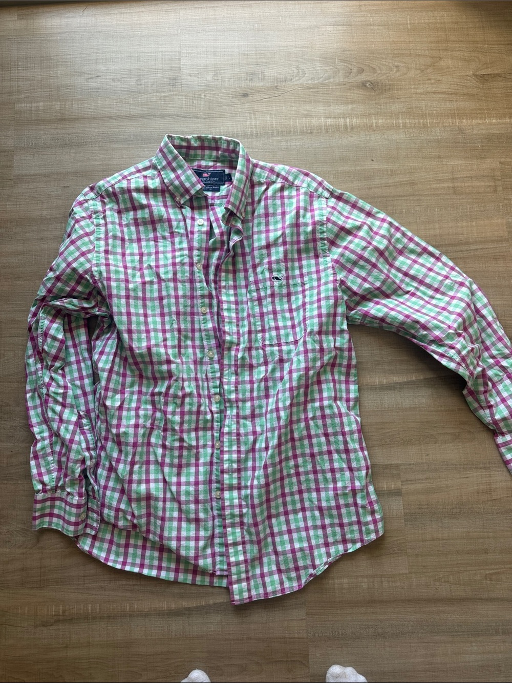 Vineyard Vines Pink and Green Plaid Button-Up Shirt
